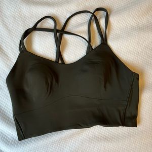 Olive green lululemon “like a cloud” longline sports bra, size 6